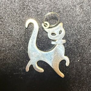 Sterling Silver Cat Pendant 925 Minimalist Kitty Charm 1”